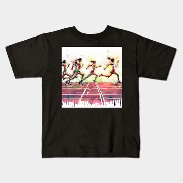 Artistic illustration of women in a sprinting Kids T-Shirt by WelshDesigns